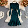 Base sweater bag hip skirt slim slimming fishtail skirt autumn and winter round neck long sleeve temperament knitted dress women - Image 2