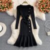 Base sweater bag hip skirt slim slimming fishtail skirt autumn and winter round neck long sleeve temperament knitted dress women - Image 5