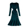 Base sweater bag hip skirt slim slimming fishtail skirt autumn and winter round neck long sleeve temperament knitted dress women - Image 6