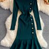 Base sweater bag hip skirt slim slimming fishtail skirt autumn and winter round neck long sleeve temperament knitted dress women - Image 7