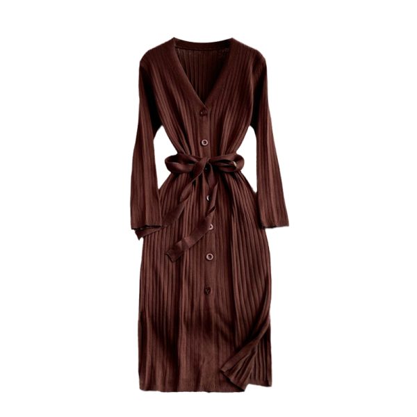 New V-neck Single-Breasted Slim-Fit Bottoming Hip Skirt V-neck Waist-Controlled Lace-up Knitted Dress for Autumn and Winter - Image 6