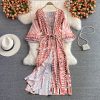 Summer Seaside Holiday Beach Dress Cardigan Long Skirt Temperament V-neck Lace-up Waist Trimming Fashion Print Holiday Dress - Image 3