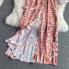 Summer Seaside Holiday Beach Dress Cardigan Long Skirt Temperament V-neck Lace-up Waist Trimming Fashion Print Holiday Dress - Image 5