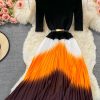 Autumn and winter new style long-sleeved knitting stitching color pleated five-point sleeve elegant large swing skirt - Image 7