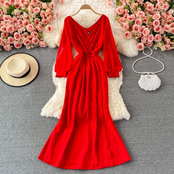 Banquet Host Evening Dress Slim-Fit Temperament Host Fishtail Dress Elegant Split V-neck Long Dress